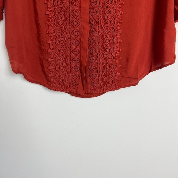 Anthropologie Maeve Rust Red Crescent Lace Street Crochet Blouse Sz 8 Bohemian - Picture 10 of 13
